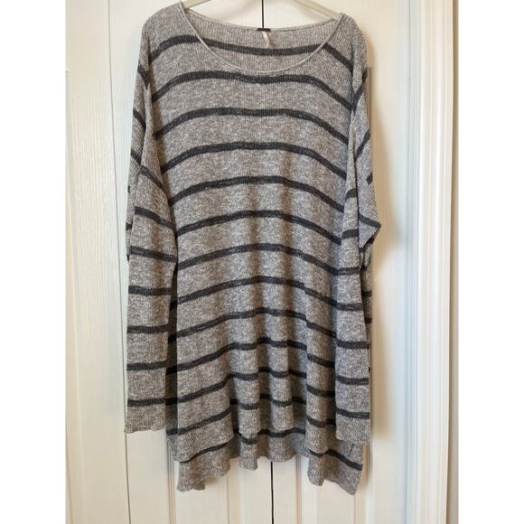 FREE PEOPLE Oversized Cotton Striped Grey Sweater - Picture 3 of 6